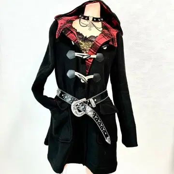 새상품급 00s y2k NANA 더플 코트 체크 비쥬 후드 S