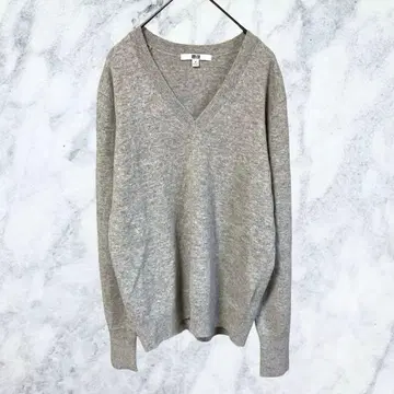 H68 유니클로 캐시미어 100% V넥 니트 스웨터 그레이 M 새상품급