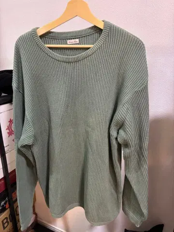 리브 편직 그린 오버사이즈 스웨터