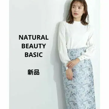 NATURAL BEAUTY BASIC 플라워 자카드 내로우 스커트 꽃무늬