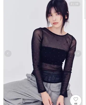 FRAY I.D 블랙 메쉬 긴팔 상의