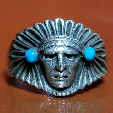 빈티지 상품 은반지 인디언 헤드 터콰이즈 실버링 925