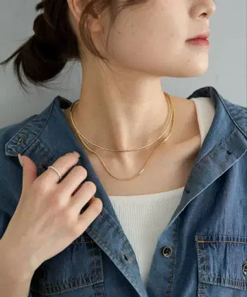 메탈 골드 2연 목걸이