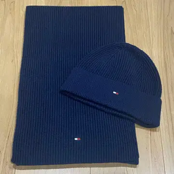 [새상품급] 타미힐피거 머플러 모자 세트 네이비