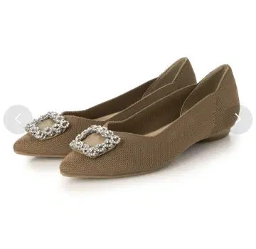 [미사용 새상품] 이볼 비쥬 장식 브라운 플랫슈즈 evol