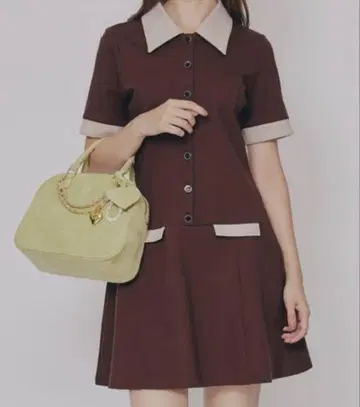 바이컬러 분또 셔츠 미니 원피스