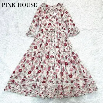 택 포함 새상품 2023년 핑크하우스 코스모스 프린트 원피스 리본