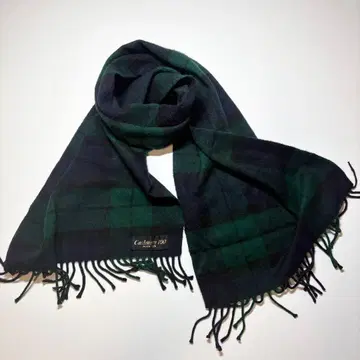 캐시미어 100 블랙워치 패턴 머플러 스톨 그린 체크