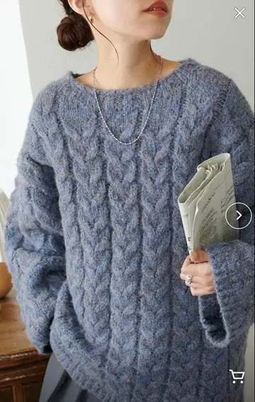 케이블 짜임 파랑 니트 스웨터 FREE 사이즈