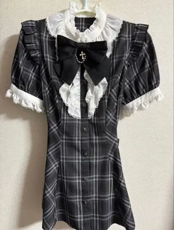 [선착순] 시크릿허니 액세서리 리본 반팔 체크 셋업