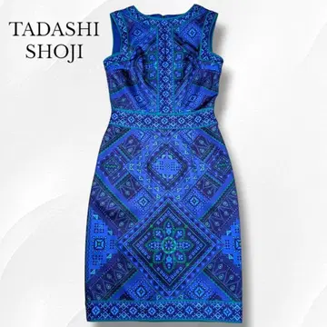 최근 타다시 쇼지 기하학 드레스 원피스 올 패턴 블루 포멀