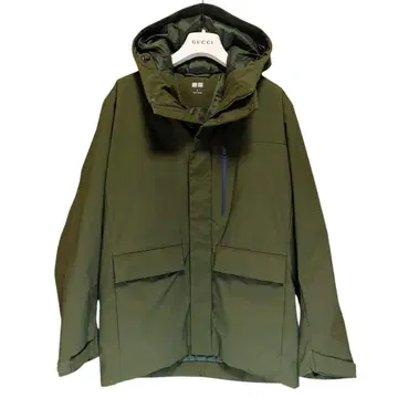 유니클로 하이브리드 다운 파카 후드 다운 자켓 카키 S