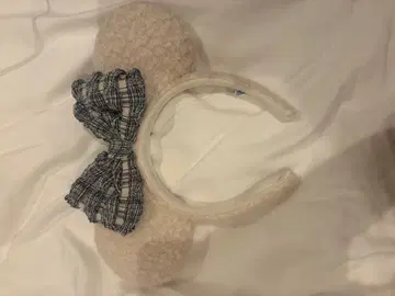 미니 마우스 귀 체크 무늬 리본 머리띠