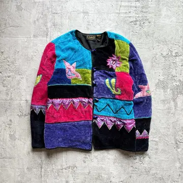Vintage Allure 패치워크 컬러풀 자켓 L 화려한 느낌