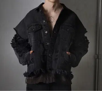 [ GRANCY ] 맨투맨 도킹 디자인 데미지 데님 자켓