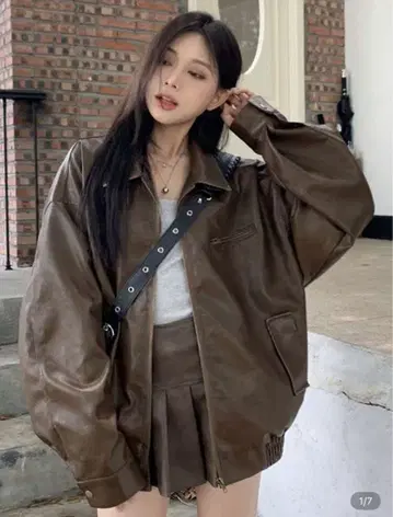 브라운 가죽 오버 사이즈 자켓