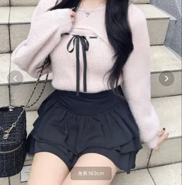 INGNI 페더 리브 데콜테 오픈 리본 니트