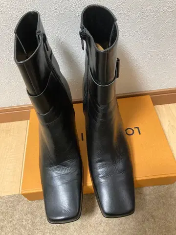 가죽 스퀘어토 부츠 26cm 블랙