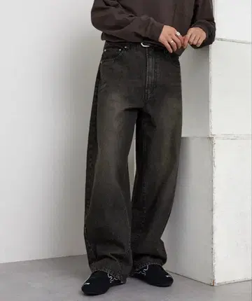 세미 와이드 데님 팬츠 블랙 M 사이즈