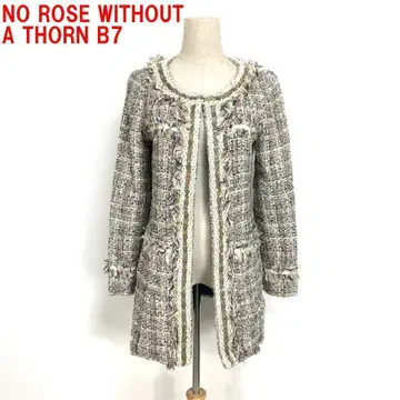 A4758 베이지 트위드 면 노카라 자켓 38