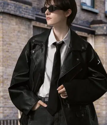 ENDER PRODUCTS 오버 사이즈 블랙 가죽 라이더 자켓