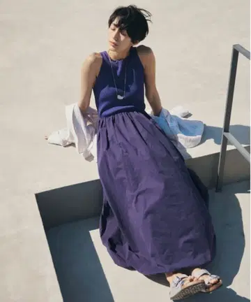 [ 미사용 새상품 ] emmi 에미 리브 니트 도킹 드로스트 원피스 퍼플