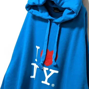 코튼리지 아이러브 뉴욕 로고 후드 맨투맨 블루 파랑 2XL 구제 의류
