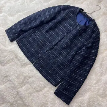 새상품급 Wacoal 트위드 자켓 네이비 긴팔 네이비 자켓 M