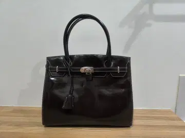 [ 황실 납품 ] 하마노 핸드백 에나멜 다크 브라운 핸들 자립