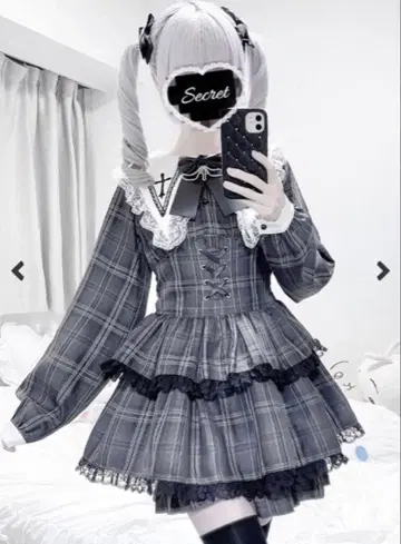 MARS 크로스 자수 3단 프릴 셋업 2점 SET 지뢰계 셋업