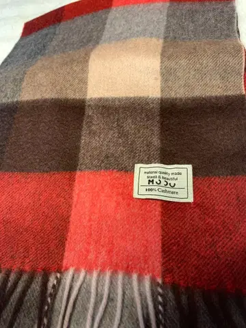 체크 무늬 100% 캐시미어 머플러 영국 레드
