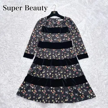 [ 새상품급 ] Super Beauty 비쥬 벨로아 보더 꽃무늬 원피스