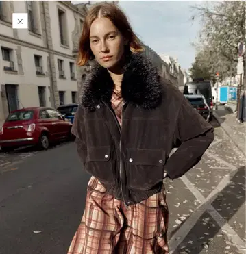 ZARA 자라 인조 모피 라펠 오버 사이즈 봄버 자켓 브라운