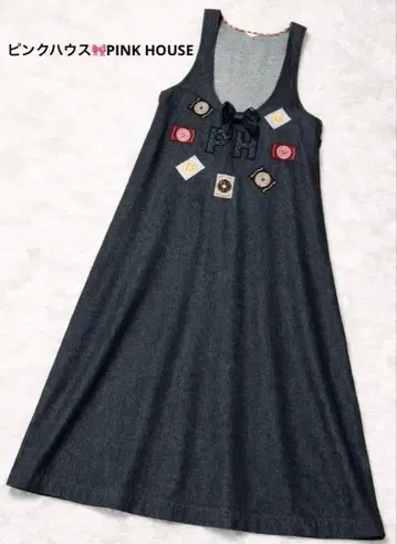 PINK HOUSE PH 와펜 데님 오버롤 스커트 롱 뒷 리본