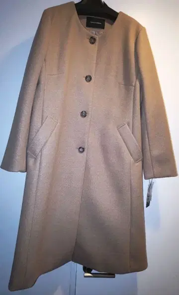 택 포함 미사용 GALLORIA 롱 코트 노카라 L 베이지 카멜