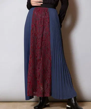 오즈모시스 레이스 절개 플리츠 스커트 롱 스커트