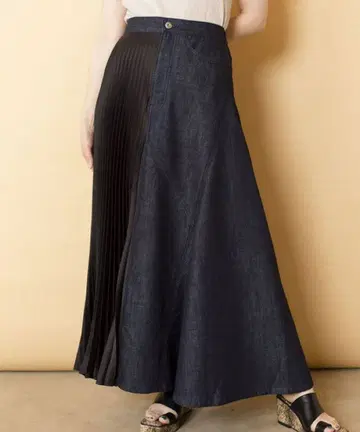 오즈모시스 플리츠 절개 데님 스커트 롱 스커트