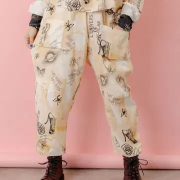 바이오 가공 레이스 프린트 팬츠