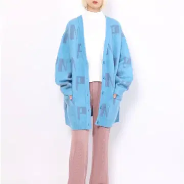 PUNYUS 스카이블루 로고 가디건 빅 사이즈