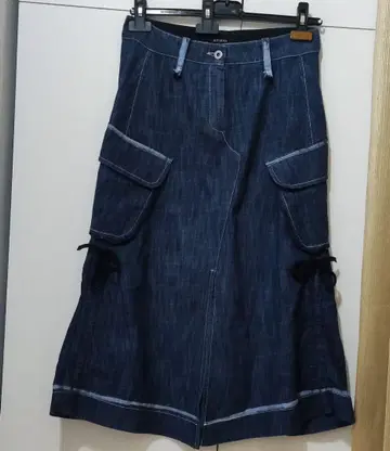 Italy Denim Jeans 데님 플레어 스커트 블랙 리본 포함