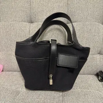 블랙 캔버스 가죽 토트백