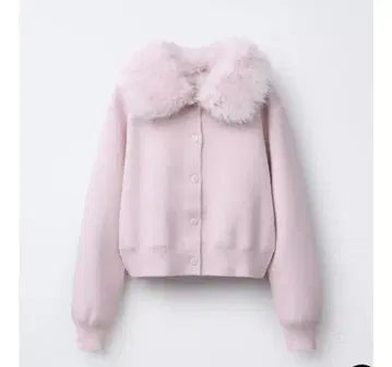 ZARA 핑크 인조 모피 카라 탈부착 가능 니트 자켓