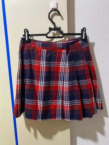 초레어 Tommy Hilfiger 빨간색 네이비 체크 스커트 XS