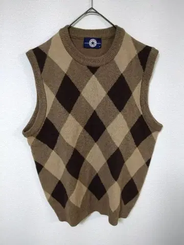 컨버스 울 베스트 남성용 XL 브라운 아가일 무늬 울 100%
