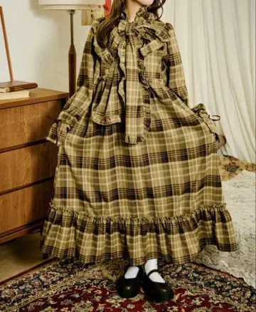[쿠틸과 레트로] 2WAY 프릴 체크 원피스 [S 사이즈]