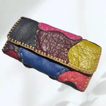 가죽 패치워크 장지갑 핸드메이드 멀티 컬러 대용량 경량