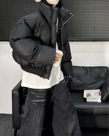 최신 트렌드! 숏 기장 가죽 다운 자켓 한국 패션 오버 L