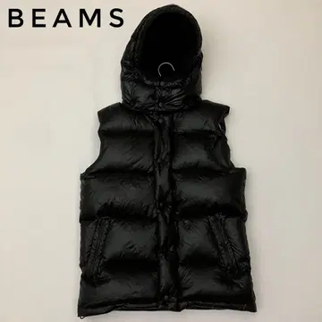 레어 화이트 구스 BEAMS 다운 베스트 후드 탈부착 가능 블랙