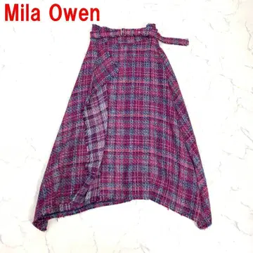 A5286 미라 오웬 롱 스커트 면 트위드 벨트 포함 핑크 0