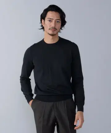 GRAN SASSO / 코튼 12게이지 크루넥 니트 블랙